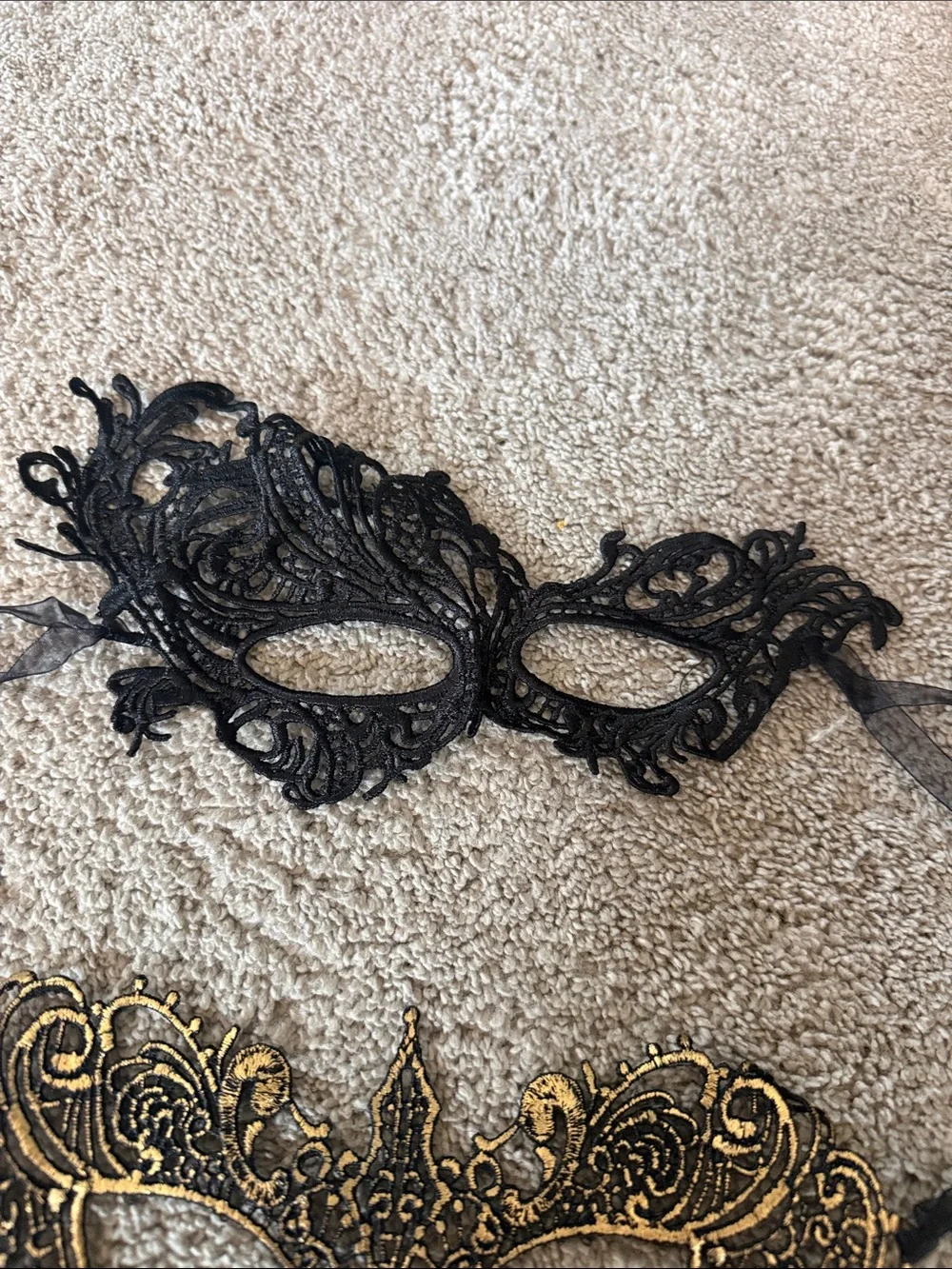 Black and Gold Venetian Lace Masquerade Masks